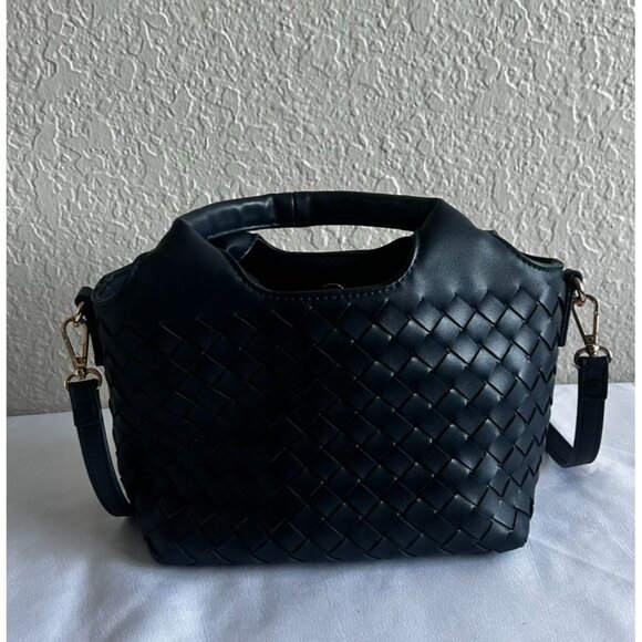Urban Expressions Handbags - Urban Expressions Hobo Crossbody Women's Navy Blue Faux Leather Woven Purse